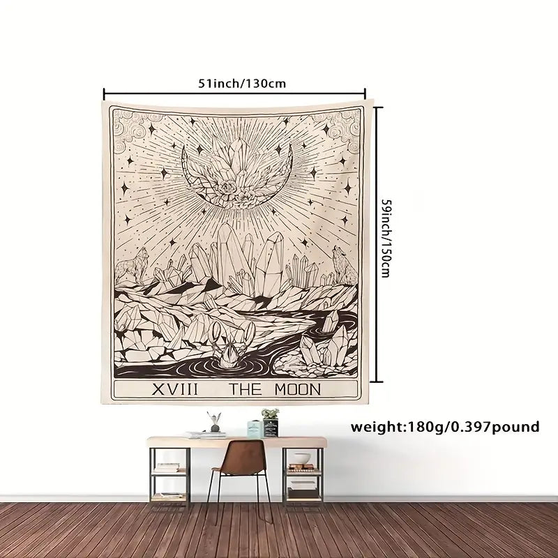 Tarot Moon Print Tapestry — Mystical Celestial Wall Hanging (Multiple Sizes)