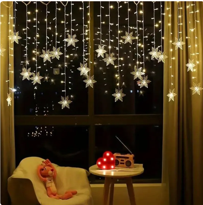 LED Snowflake Fairy Curtain Lights — Winter, Christmas & Party Décor
