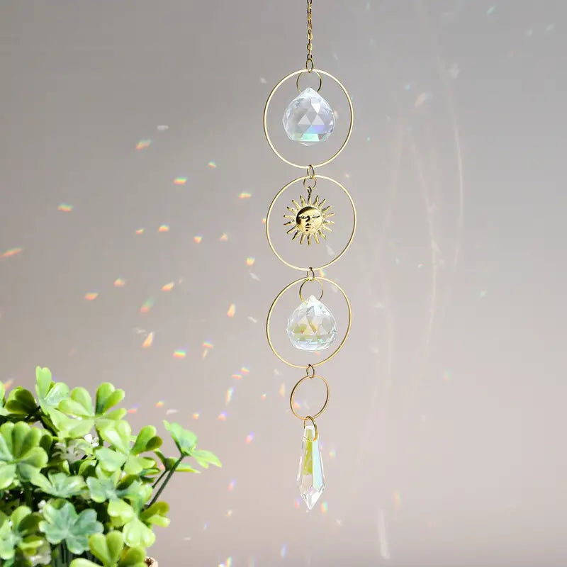 Rainbow Crystal Suncatcher Wind Chime — Glass Pendant Light‑Catching Ornament