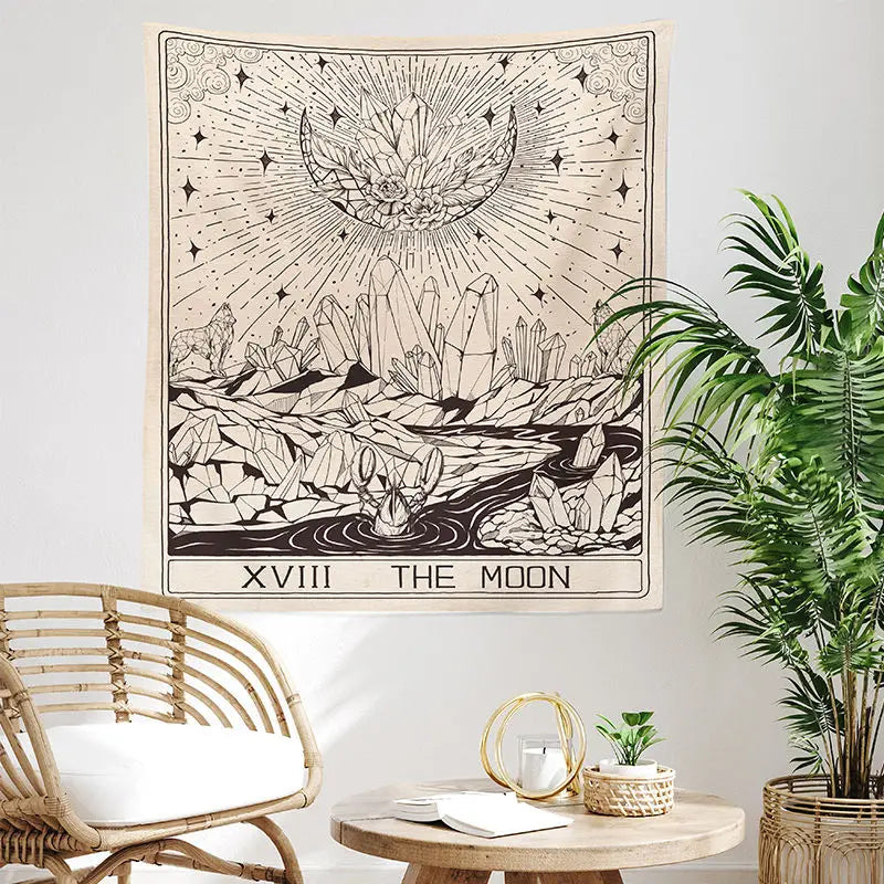 Tarot Moon Print Tapestry — Mystical Celestial Wall Hanging (Multiple Sizes)