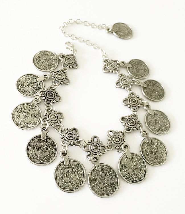 Vintage Metal Coin Tassel Anklet — Boho Gypsy Style Foot Jewelry