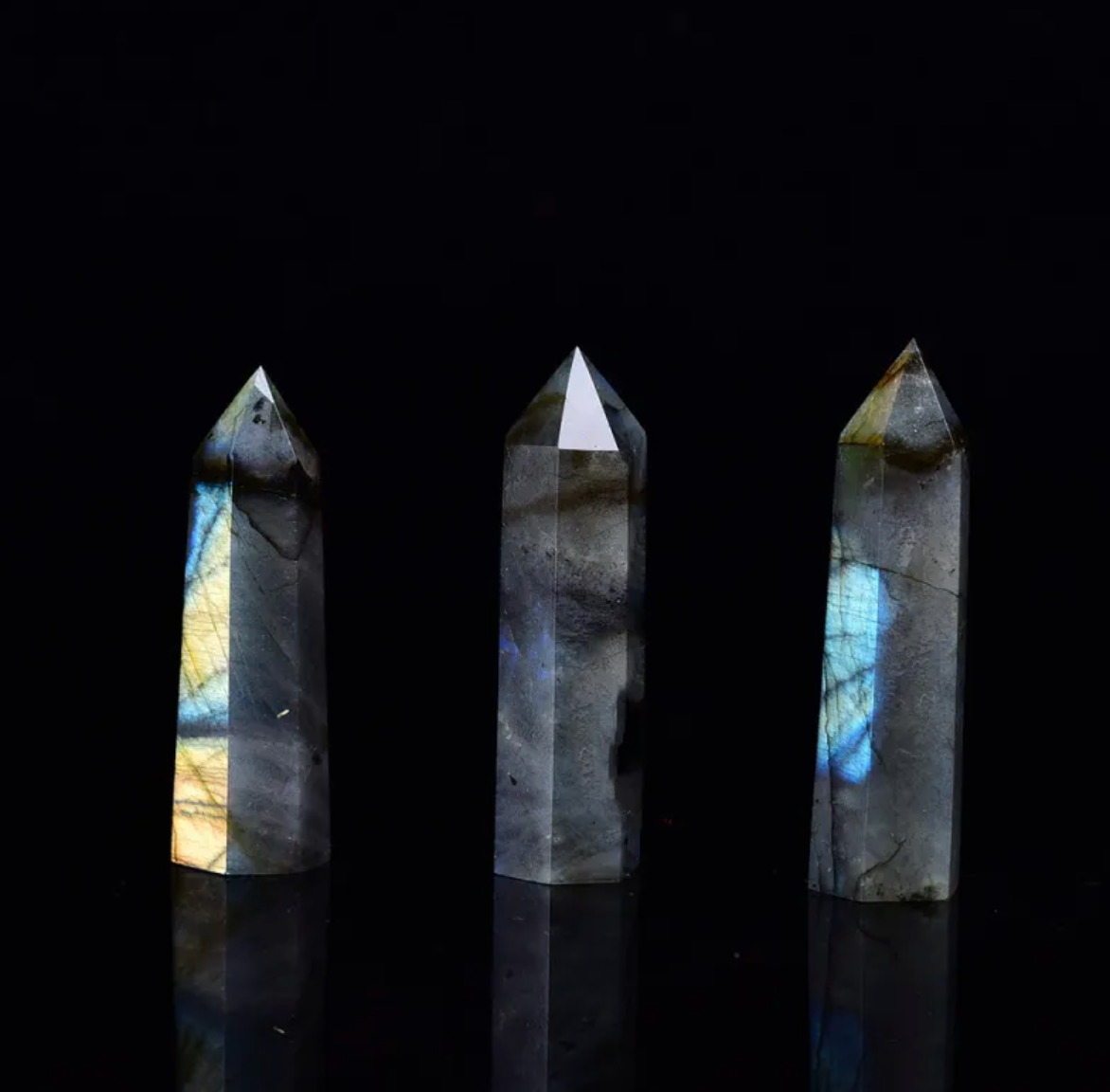 Six‑Sided Crystal Energy Column — Natural Polished Crystal Tower (Obsidian, Amethyst, Fluorite, Labradorite)