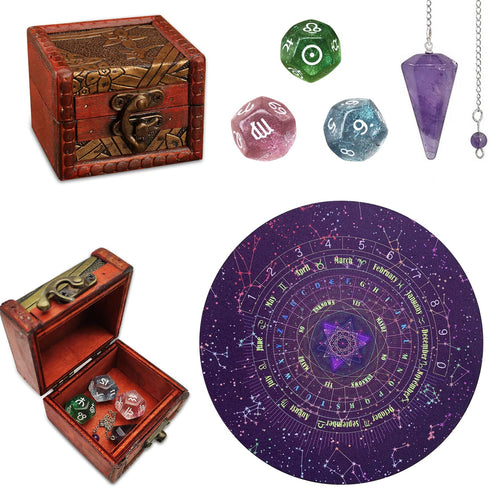 6‑Piece Pendulum & Divination Board Set — Crystal Dowsing, Tarot Dice & Astrology Kit (Knana)
