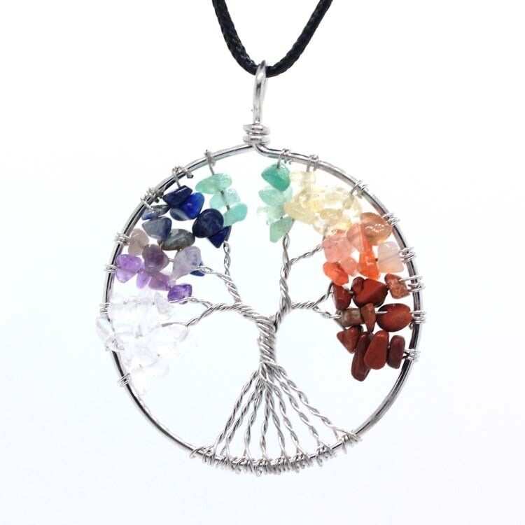 Tree of Life 7‑Chakra Gemstone Pendant — Natural Crystal Healing Necklace