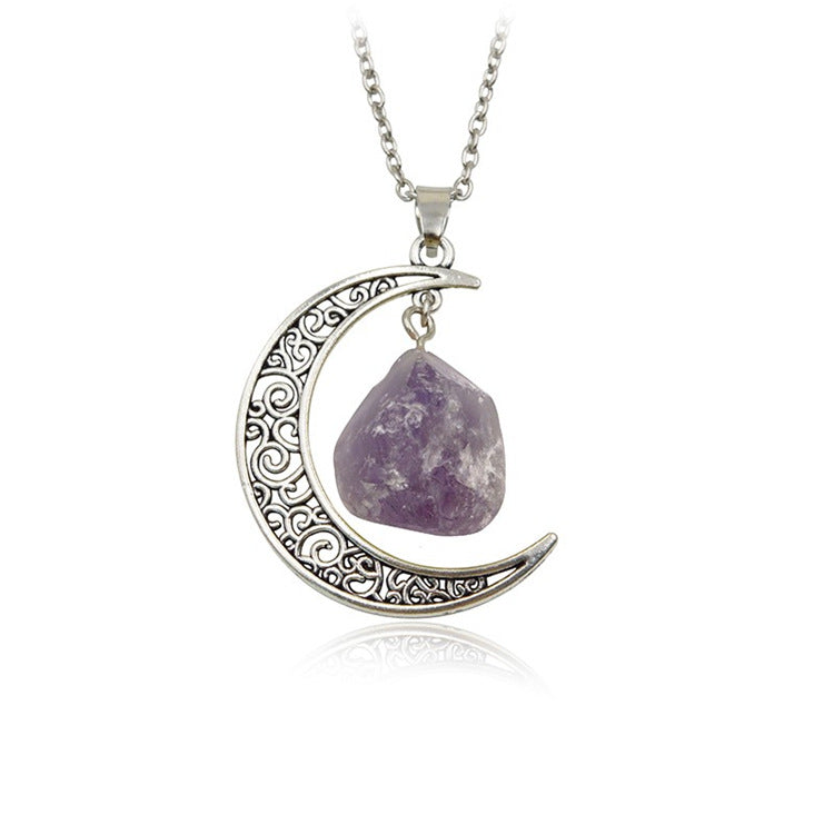 Handcrafted Natural Stone Moon Necklace — Minimalist Celestial Healing Pendant