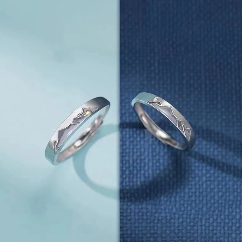Sunrise & Early Moon Couple Ring — Celestial Matching Rings for Him & Her
