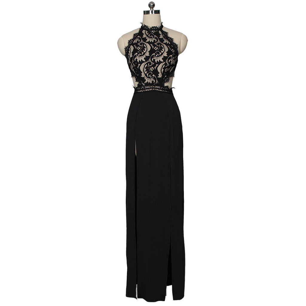 Summer Long Dress with Sheer Lace & Split Design — Elegant Boho Event Wear