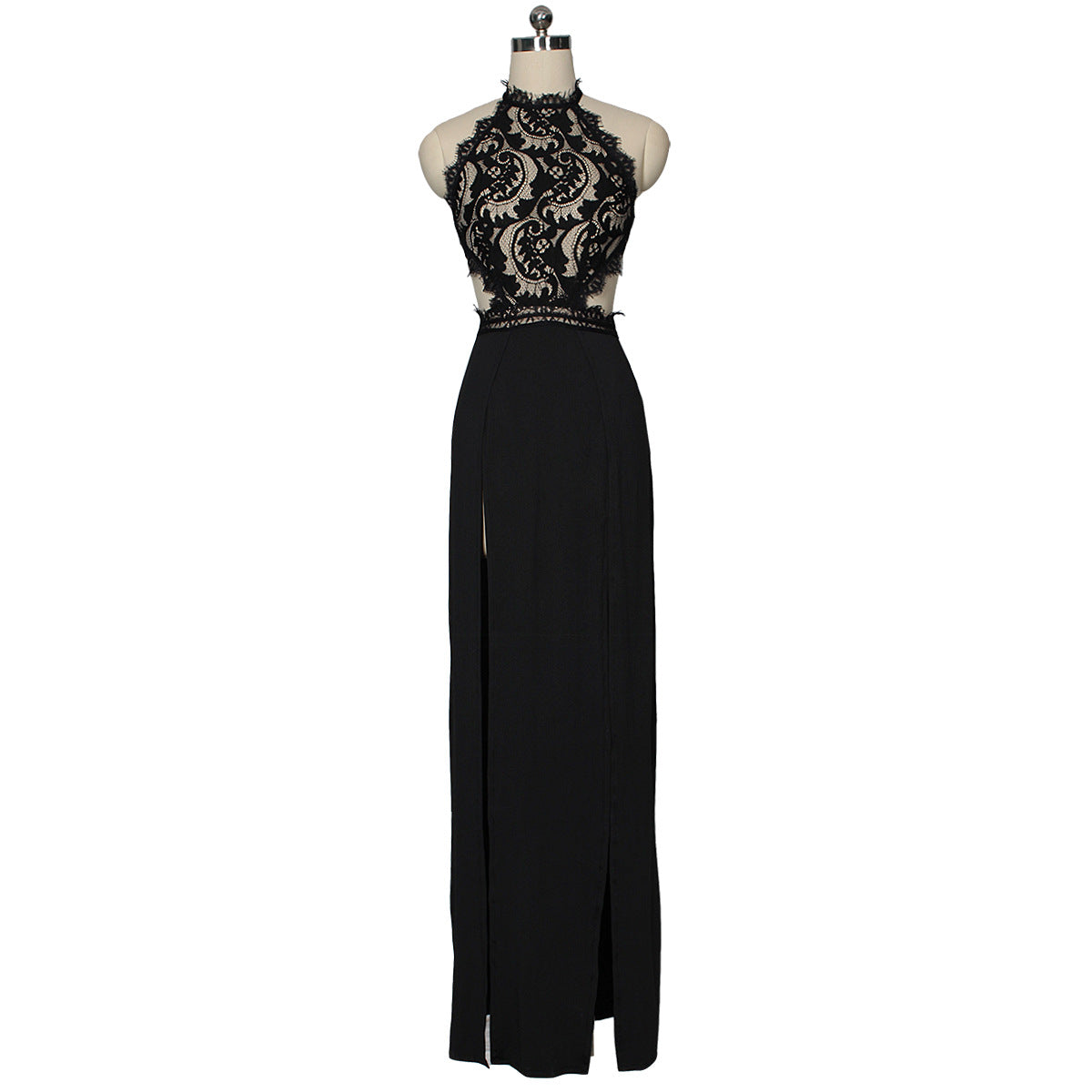 Summer Long Dress with Sheer Lace & Split Design — Elegant Boho Event Wear