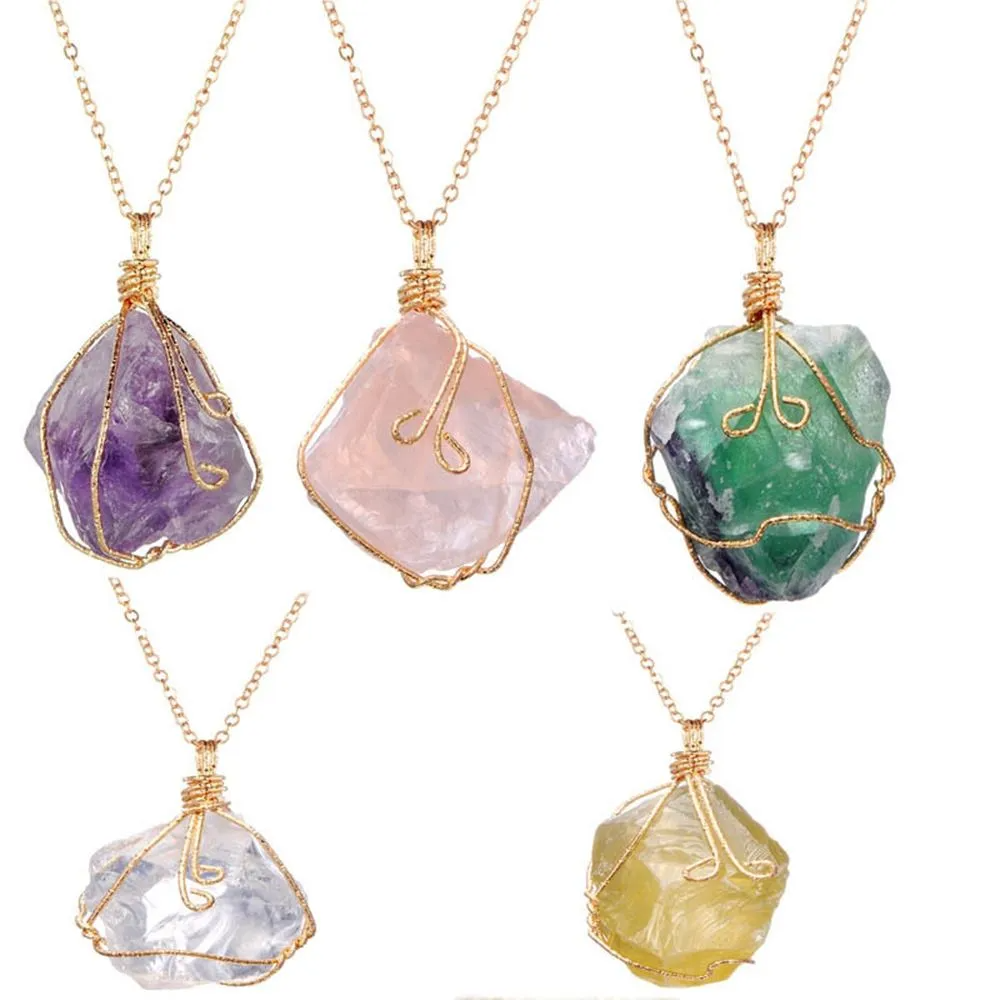 Natural Gemstone Chakra Pendant — Energy Healing Crystal Necklace with Chain