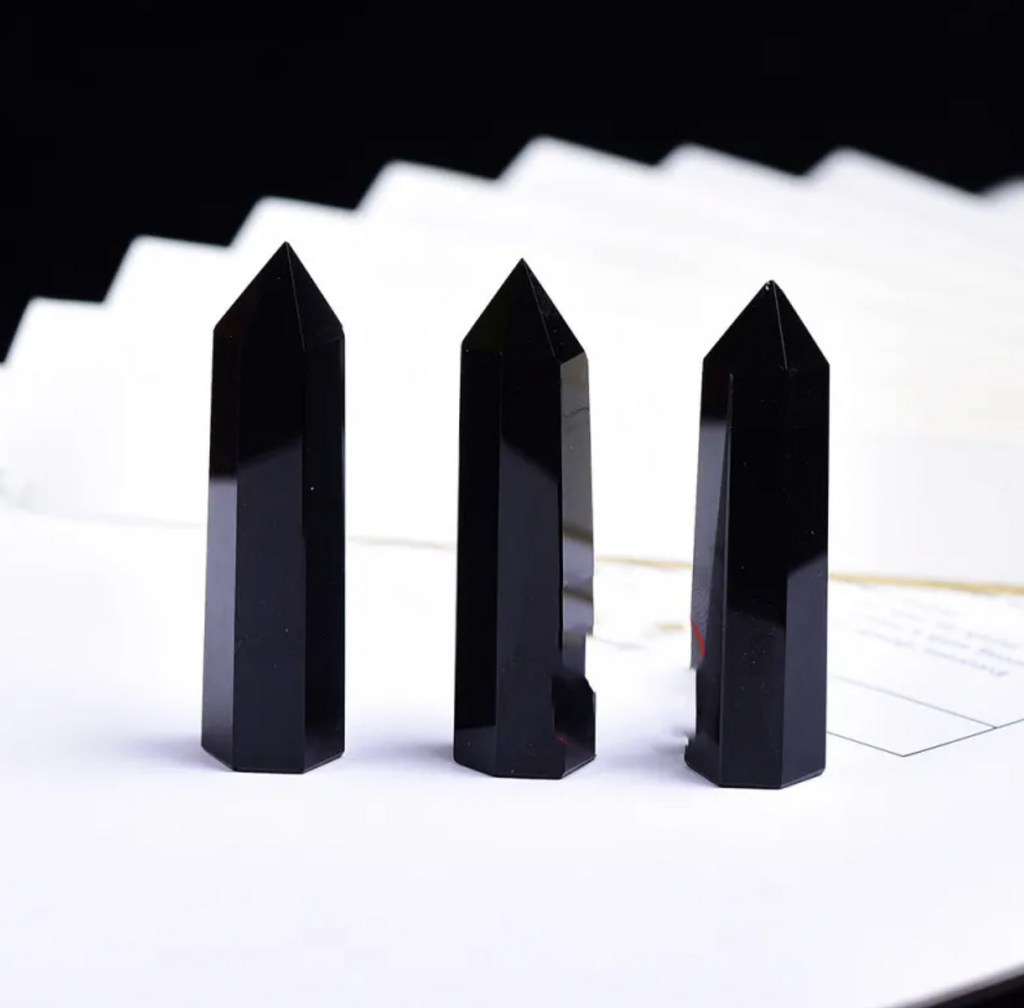 Six‑Sided Crystal Energy Column — Natural Polished Crystal Tower (Obsidian, Amethyst, Fluorite, Labradorite)