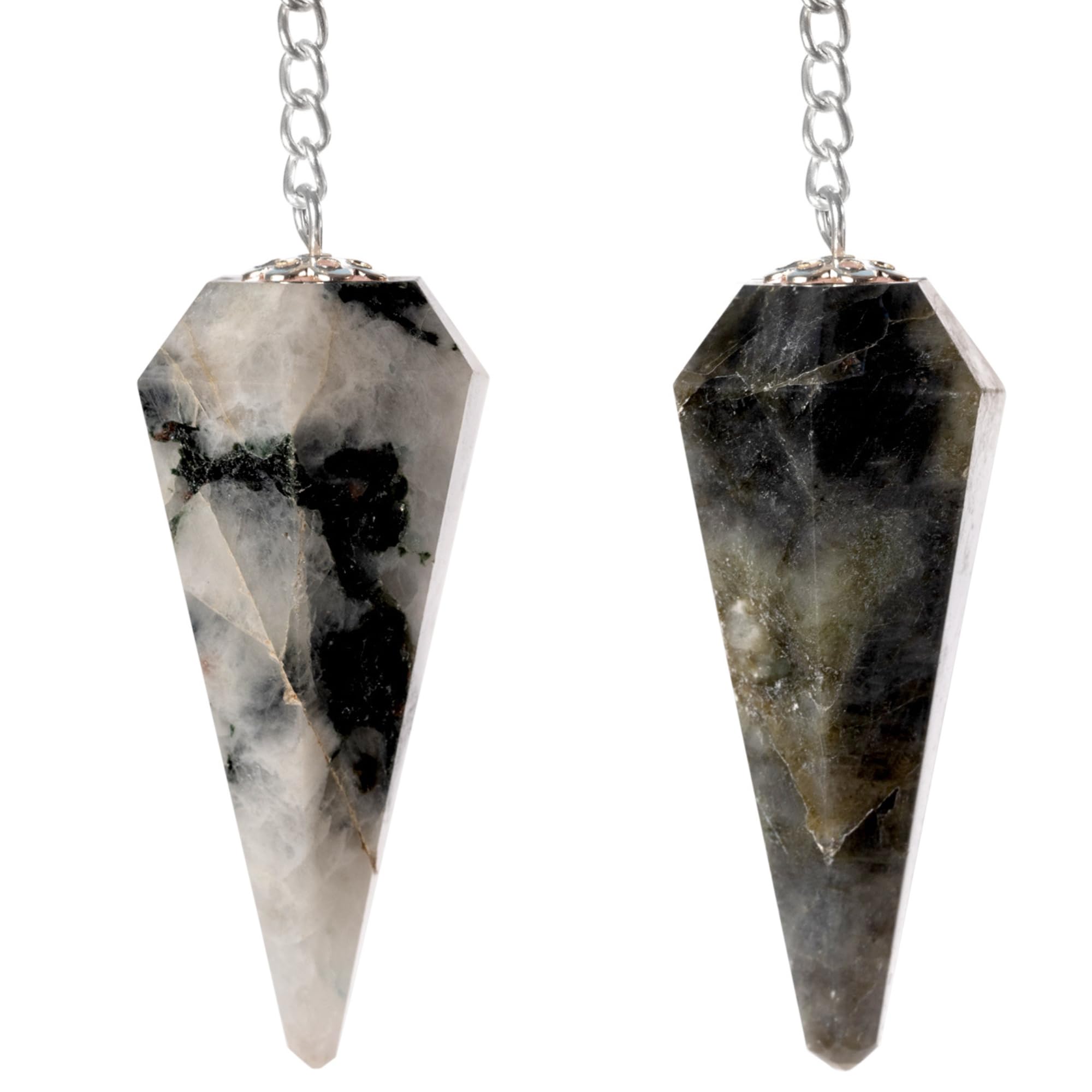 Wish Well 2‑Piece Crystal Pendulum Set — Rainbow Moonstone & Labradorite Divination Tools