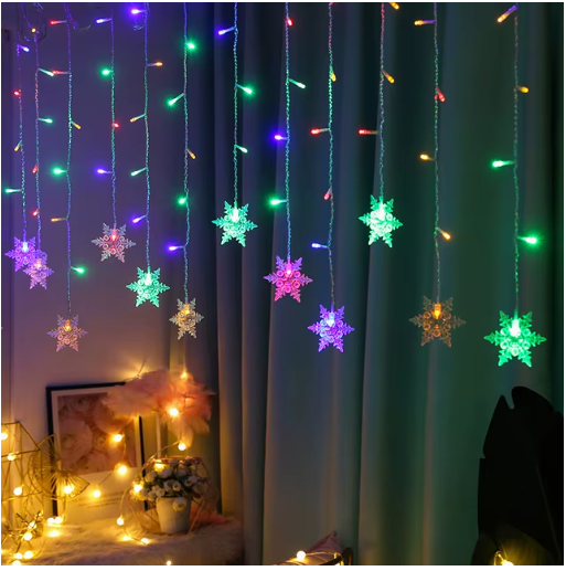 LED Snowflake Fairy Curtain Lights — Winter, Christmas & Party Décor