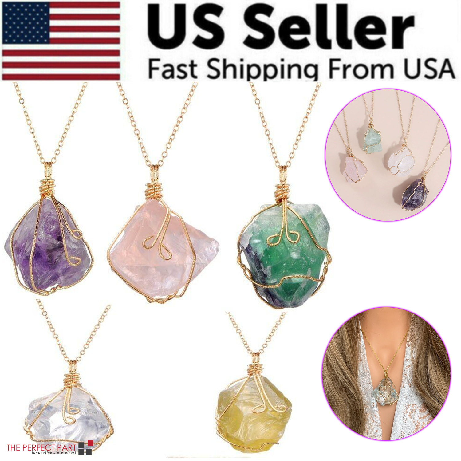 Natural Gemstone Chakra Pendant — Energy Healing Crystal Necklace with Chain
