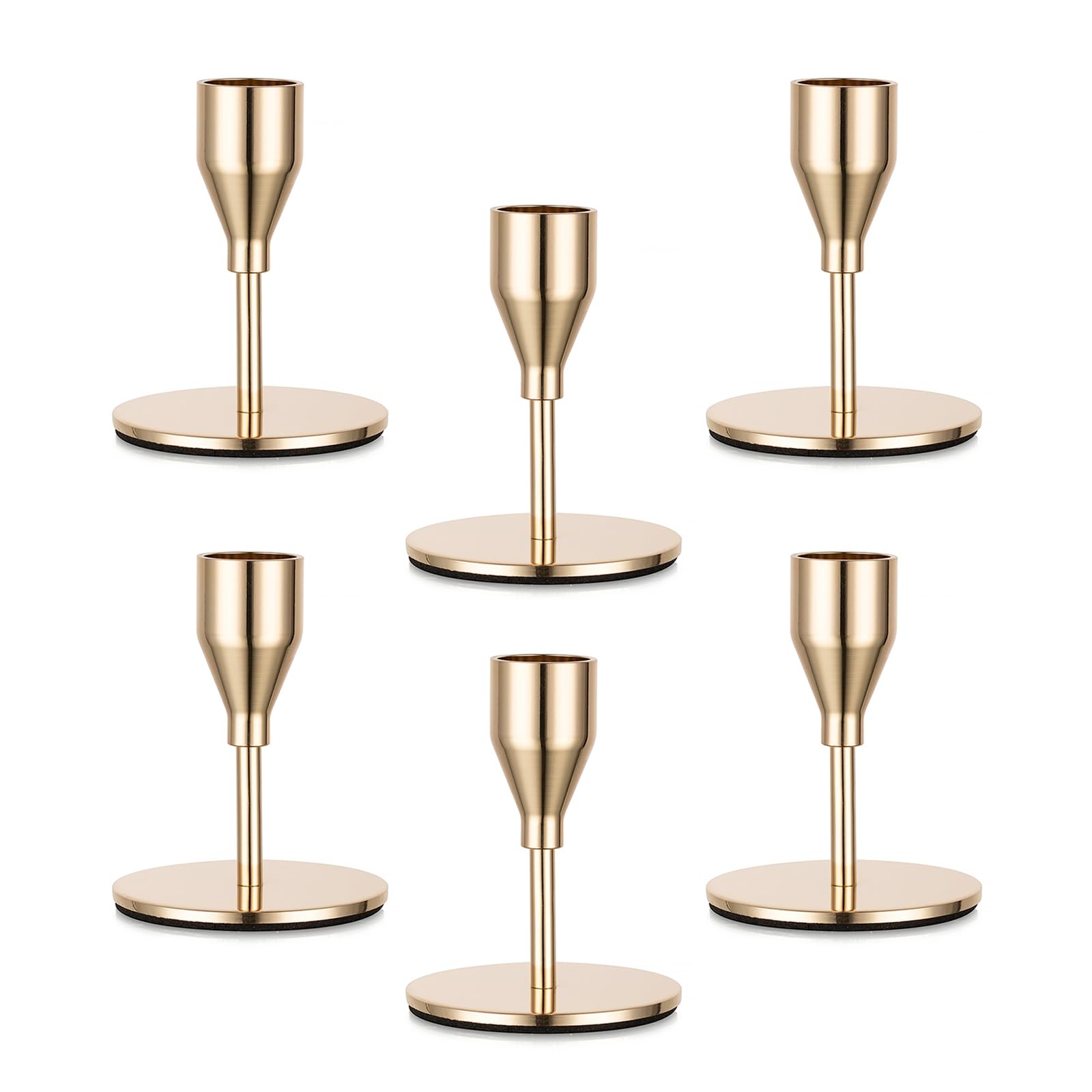 Gold Taper Candle Holder Set — 6‑Piece Metal Candlestick Centerpiece Set