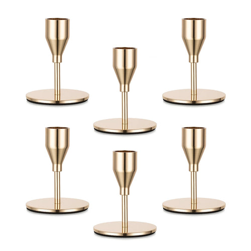 6-Piece → Six-Piece Gold Taper Candle Holder Set
