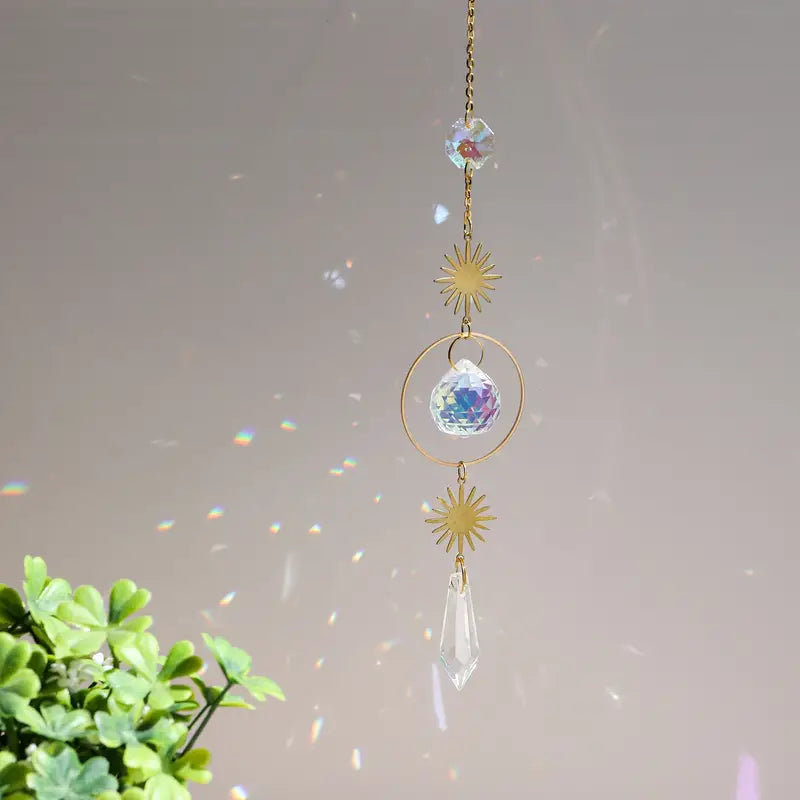 Rainbow Crystal Suncatcher Wind Chime — Glass Pendant Light‑Catching Ornament