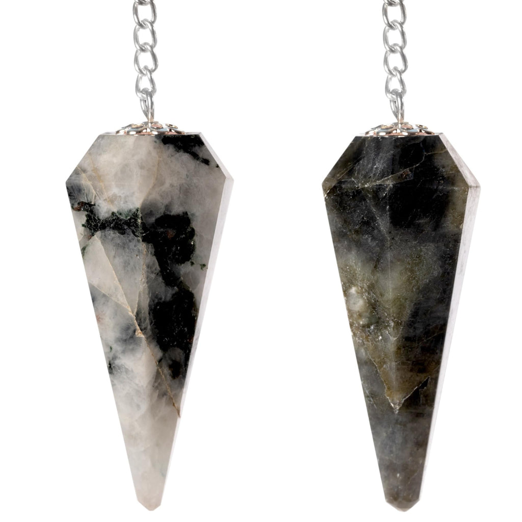 Wish Well 2‑Piece Crystal Pendulum Set — Rainbow Moonstone & Labradorite Divination Tools