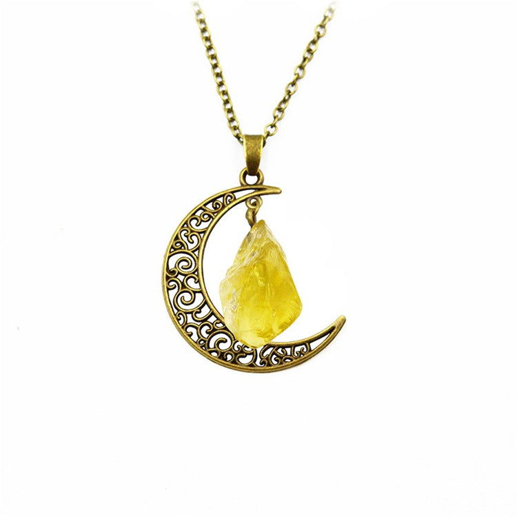 Handcrafted Natural Stone Moon Necklace — Minimalist Celestial Healing Pendant