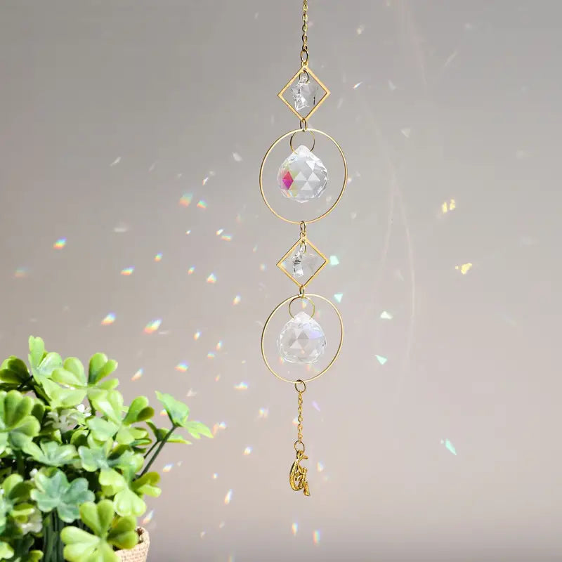 Rainbow Crystal Suncatcher Wind Chime — Glass Pendant Light‑Catching Ornament
