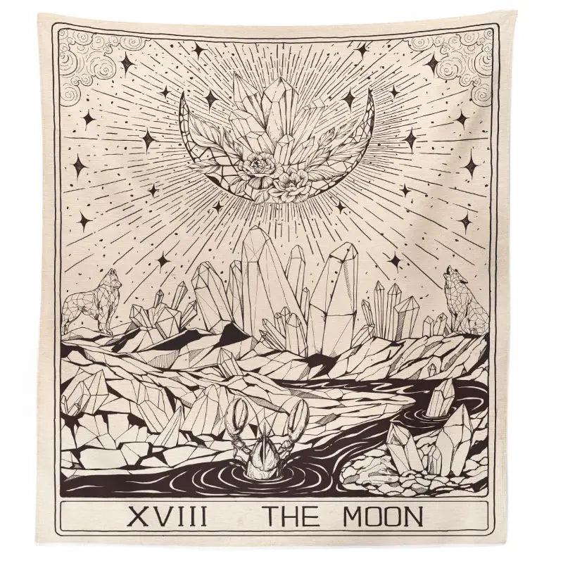 Tarot Moon Print Tapestry — Mystical Celestial Wall Hanging (Multiple Sizes)