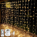 10×10 ft Fairy Curtain Lights — 300 LED Hanging String Lights with Remote, USB & Battery Power