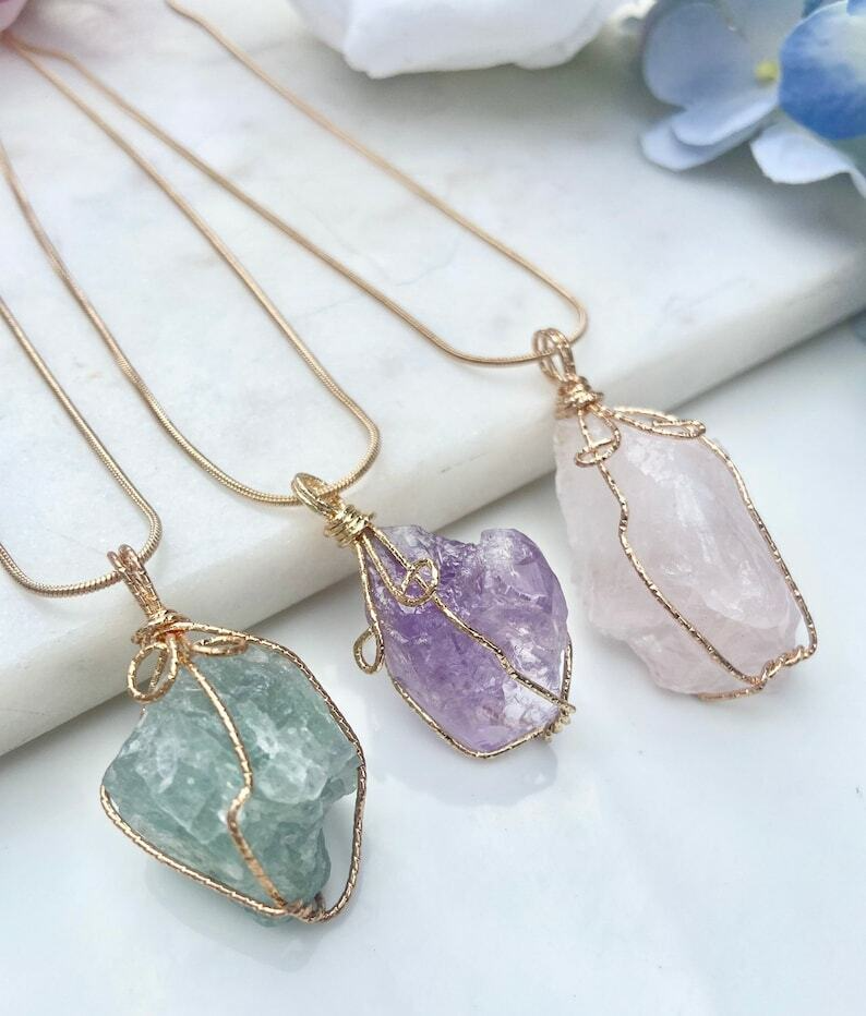 Natural Gemstone Chakra Pendant — Energy Healing Crystal Necklace with Chain