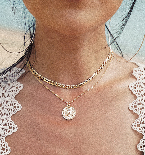 Mystic Ocean Retro Gold Coin Pendant Necklace — Hip Hop Style Chain
