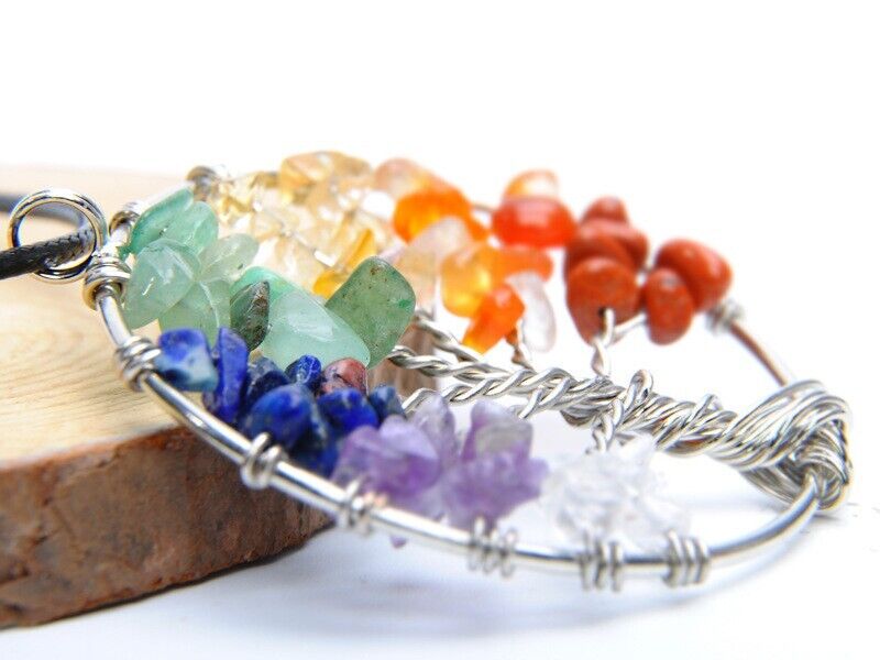 Tree of Life 7‑Chakra Gemstone Pendant — Natural Crystal Healing Necklace