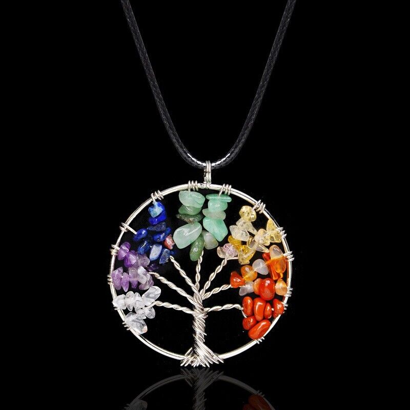 Tree of Life 7‑Chakra Gemstone Pendant — Natural Crystal Healing Necklace