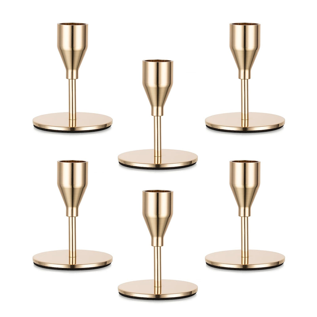 Gold Taper Candle Holder Set — 6‑Piece Metal Candlestick Centerpiece Set