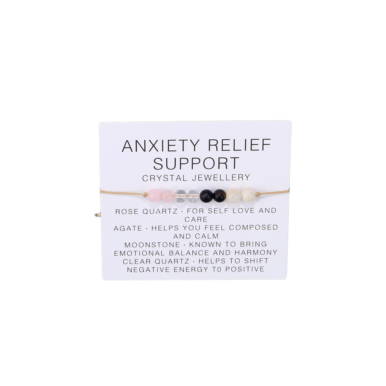 COLORFUL BLING Natural Healing Stone Bracelet — Quartz Crystal Beads with Meaningful Intention Card