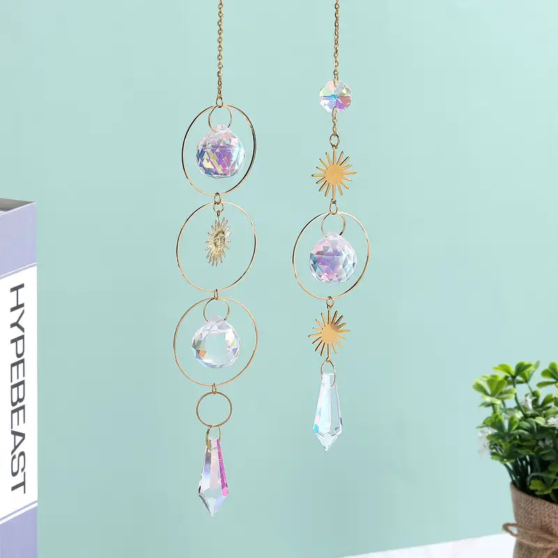 Rainbow Crystal Suncatcher Wind Chime — Glass Pendant Light‑Catching Ornament