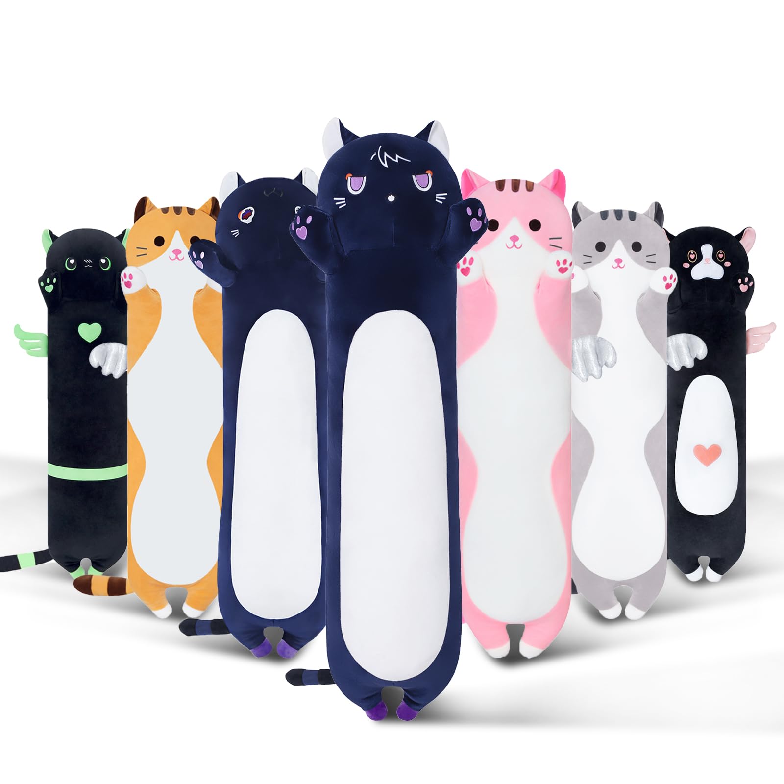 Devil Cat Long Plush Body Pillow — 27.6” Soft Kawaii Cat Plushie