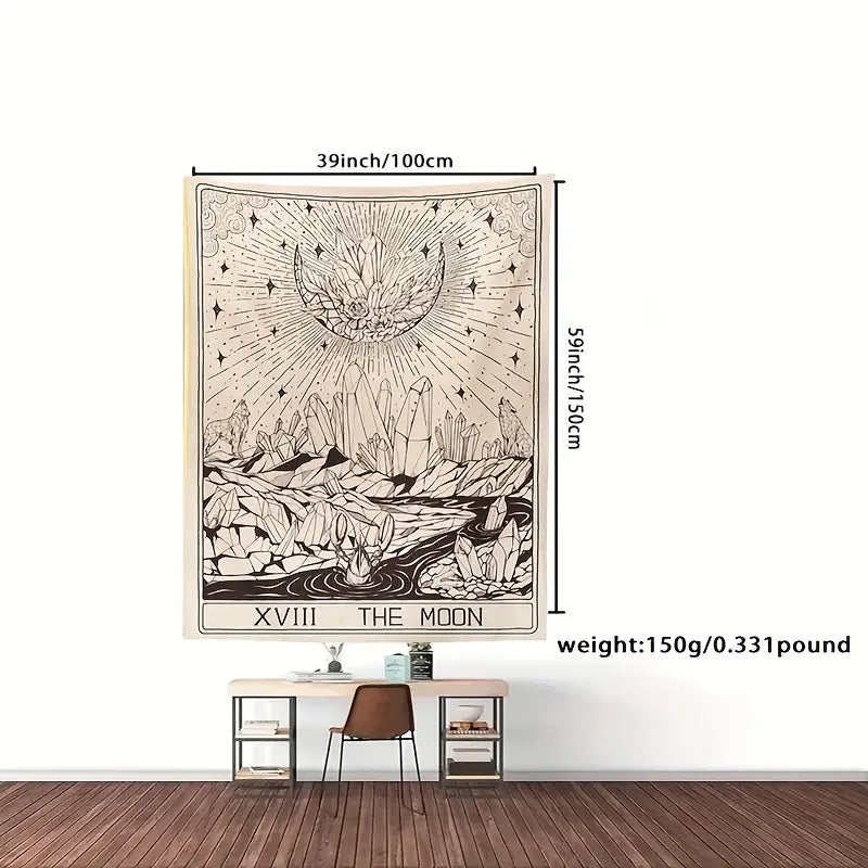 Tarot Moon Print Tapestry — Mystical Celestial Wall Hanging (Multiple Sizes)