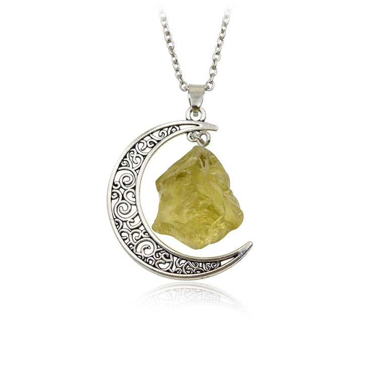 Handcrafted Natural Stone Moon Necklace — Minimalist Celestial Healing Pendant