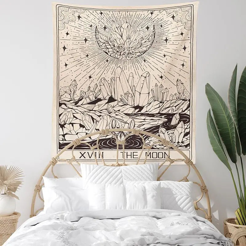 Tarot Moon Print Tapestry — Mystical Celestial Wall Hanging (Multiple Sizes)