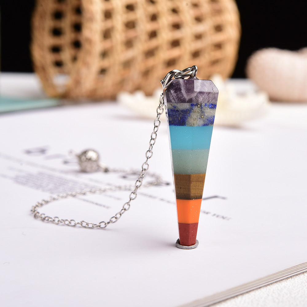 Rainbow Energy Crystal Pendulum Set with Wooden Box — Divination & Chakra Healing Tool