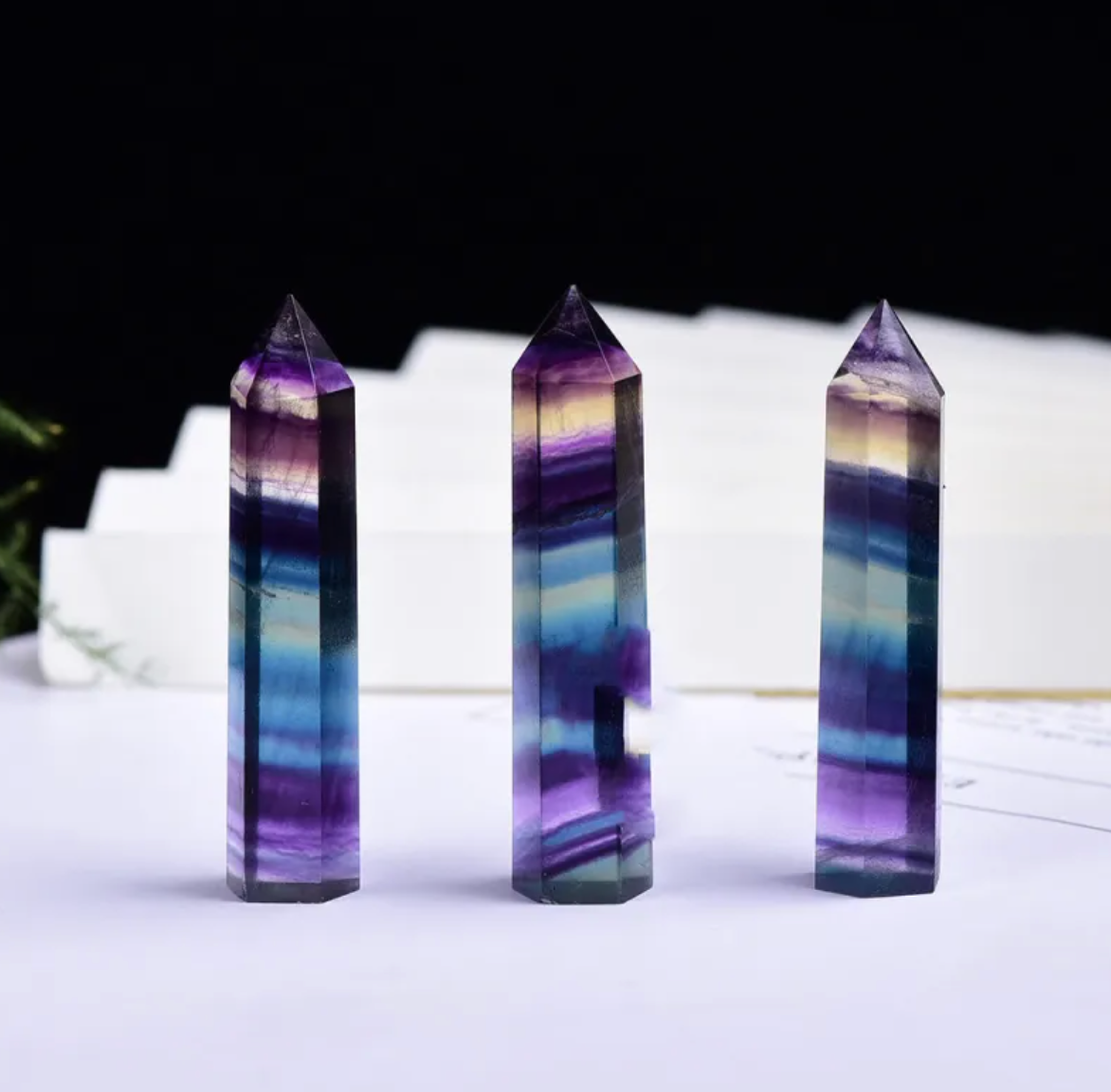 Six‑Sided Crystal Energy Column — Natural Polished Crystal Tower (Obsidian, Amethyst, Fluorite, Labradorite)