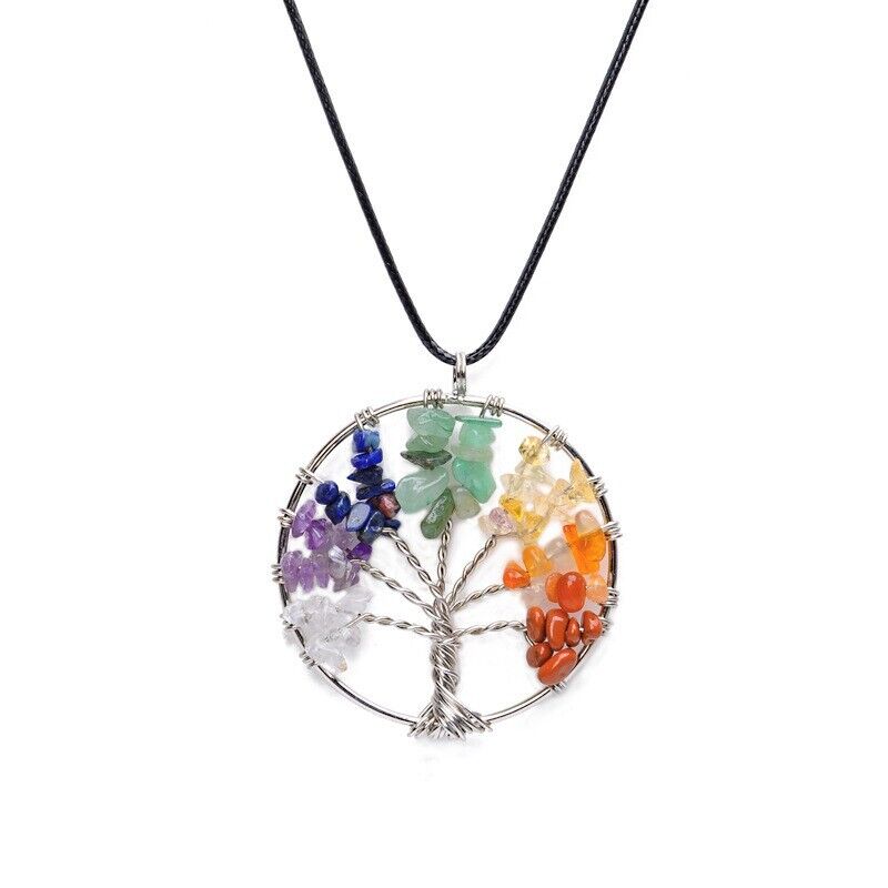 Tree of Life 7‑Chakra Gemstone Pendant — Natural Crystal Healing Necklace