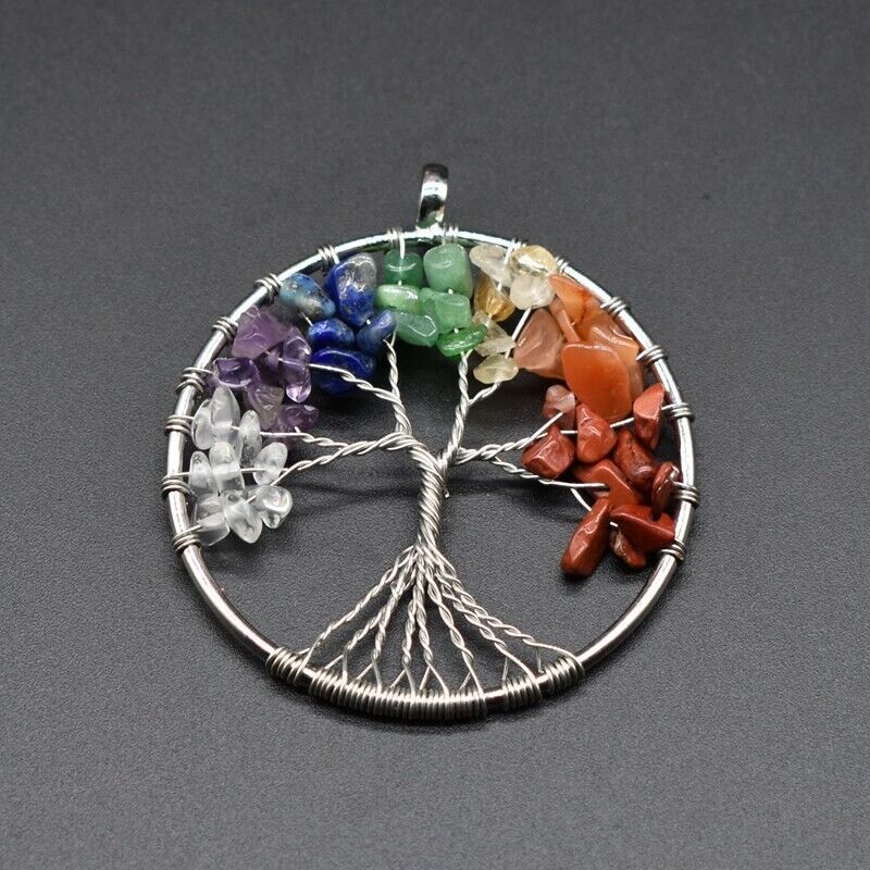 Tree of Life 7‑Chakra Gemstone Pendant — Natural Crystal Healing Necklace