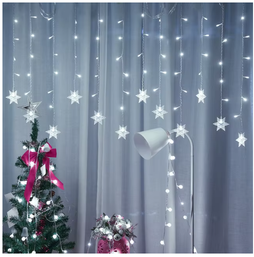 LED Snowflake Fairy Curtain Lights — Winter, Christmas & Party Décor