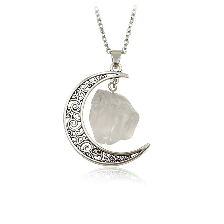 Handcrafted Natural Stone Moon Necklace — Minimalist Celestial Healing Pendant
