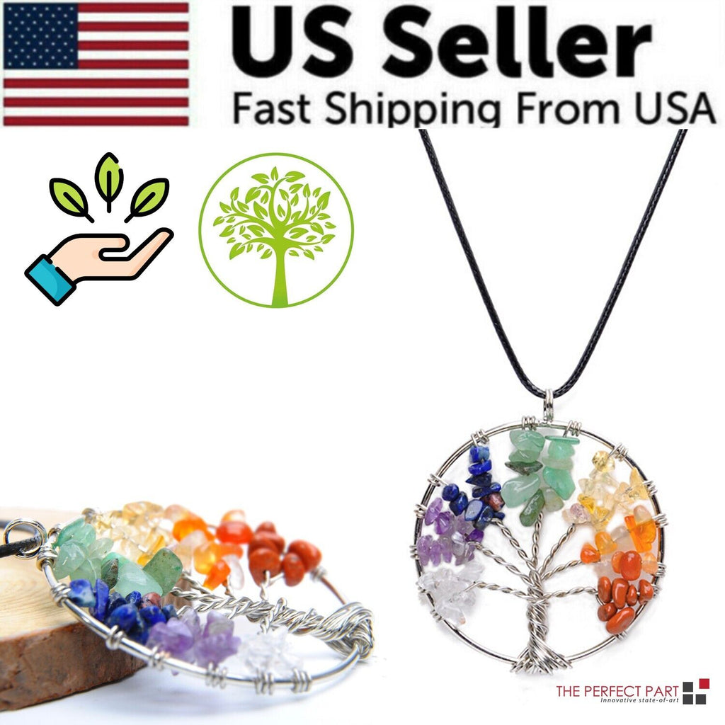 Tree of Life 7‑Chakra Gemstone Pendant — Natural Crystal Healing Necklace