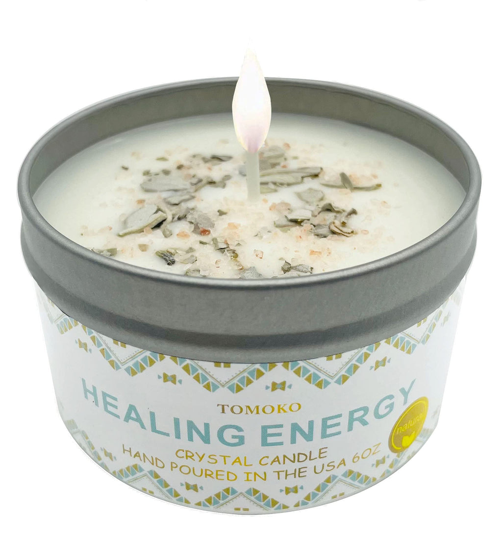 White Sage Cleansing Candle — Himalayan Salt & Essential Oil Crystal Healing Energy Candle