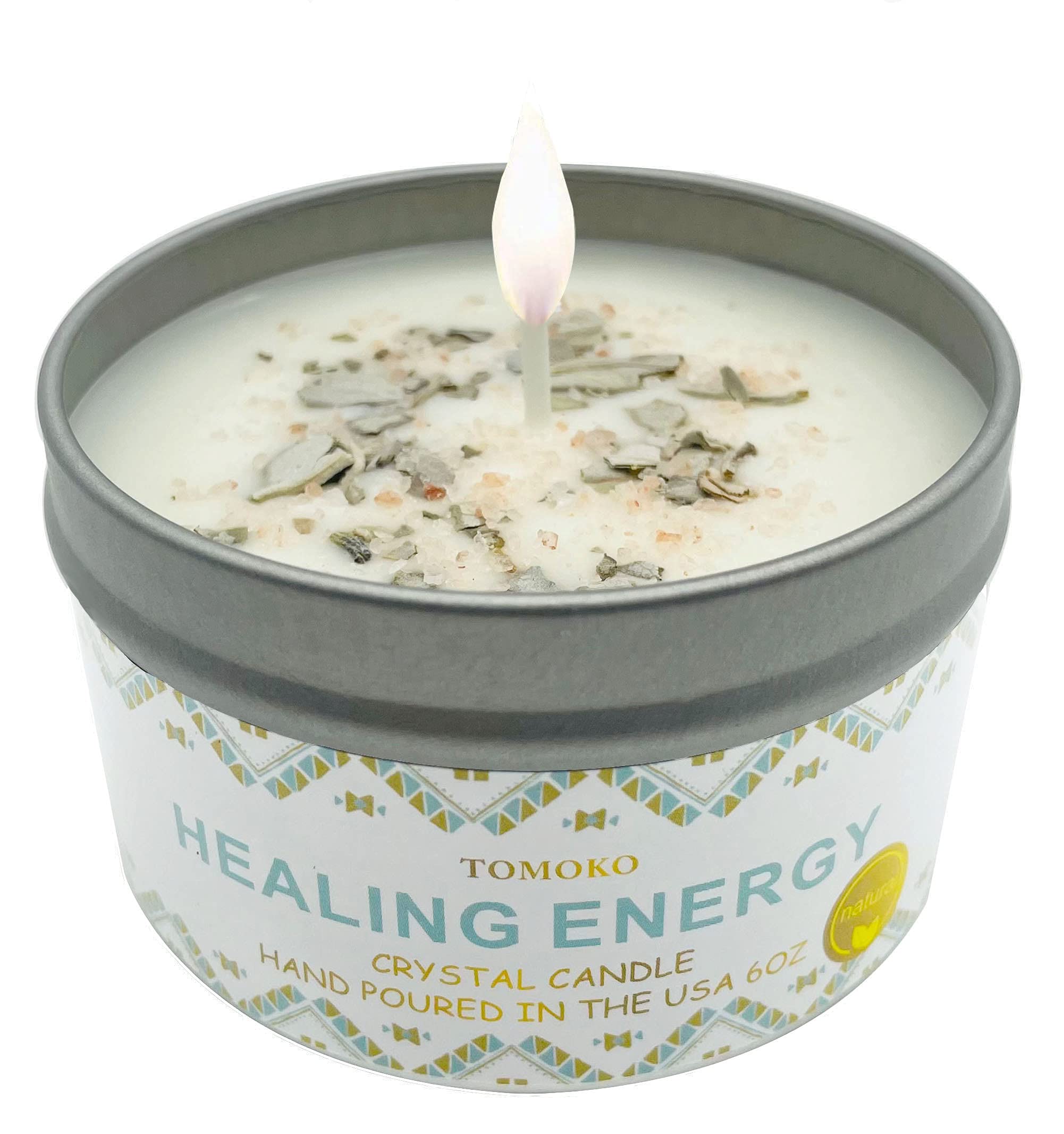 White Sage Cleansing Candle — Himalayan Salt & Essential Oil Crystal Healing Energy Candle