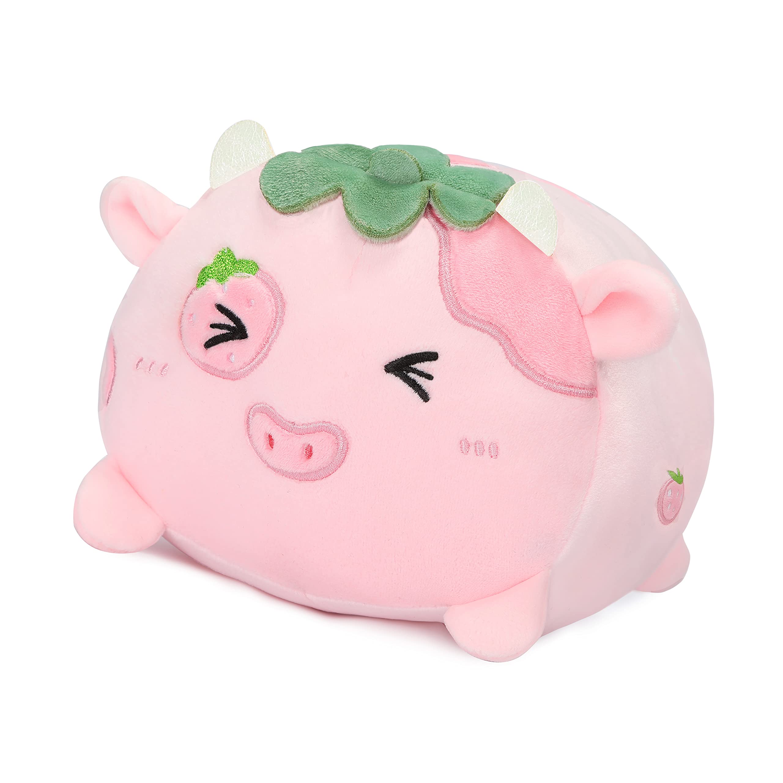 Cute Strawberry Cow Plush Pillow — 8” Kawaii Cow Stuffed Animal