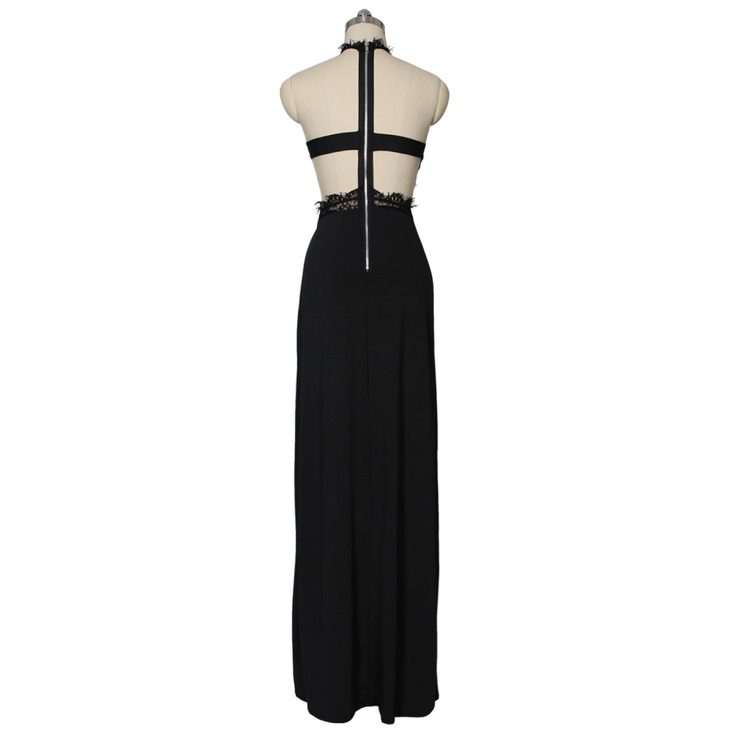 Summer Long Dress with Sheer Lace & Split Design — Elegant Boho Event Wear