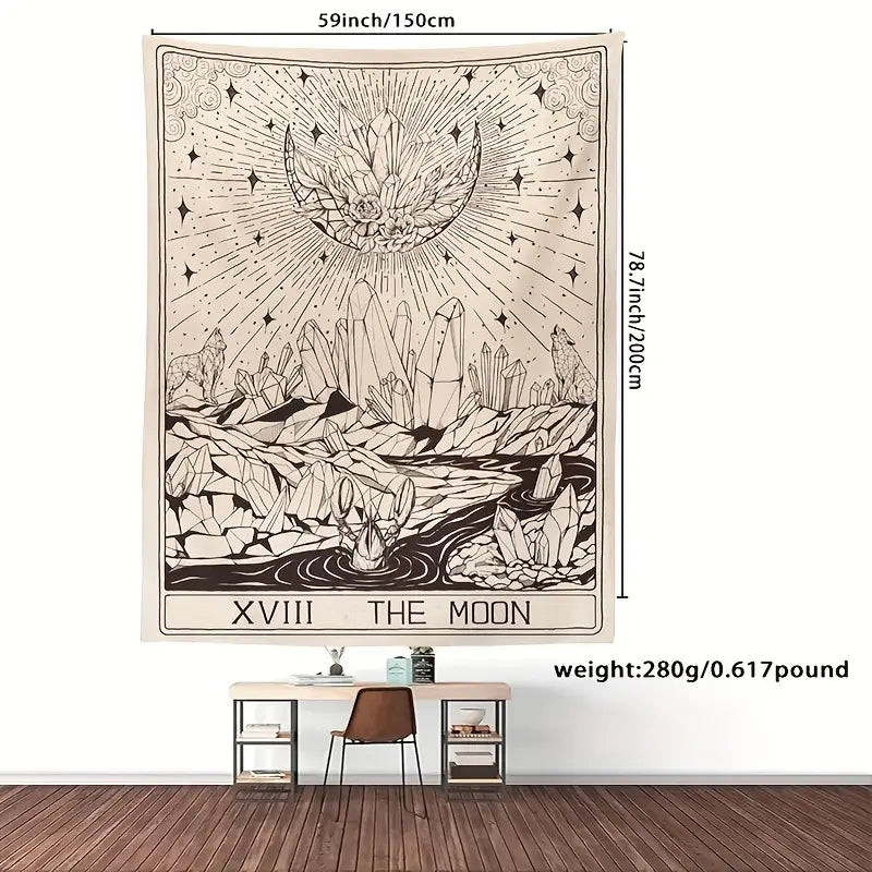 Tarot Moon Print Tapestry — Mystical Celestial Wall Hanging (Multiple Sizes)