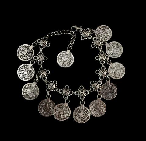 Vintage Metal Coin Tassel Anklet — Boho Gypsy Style Foot Jewelry